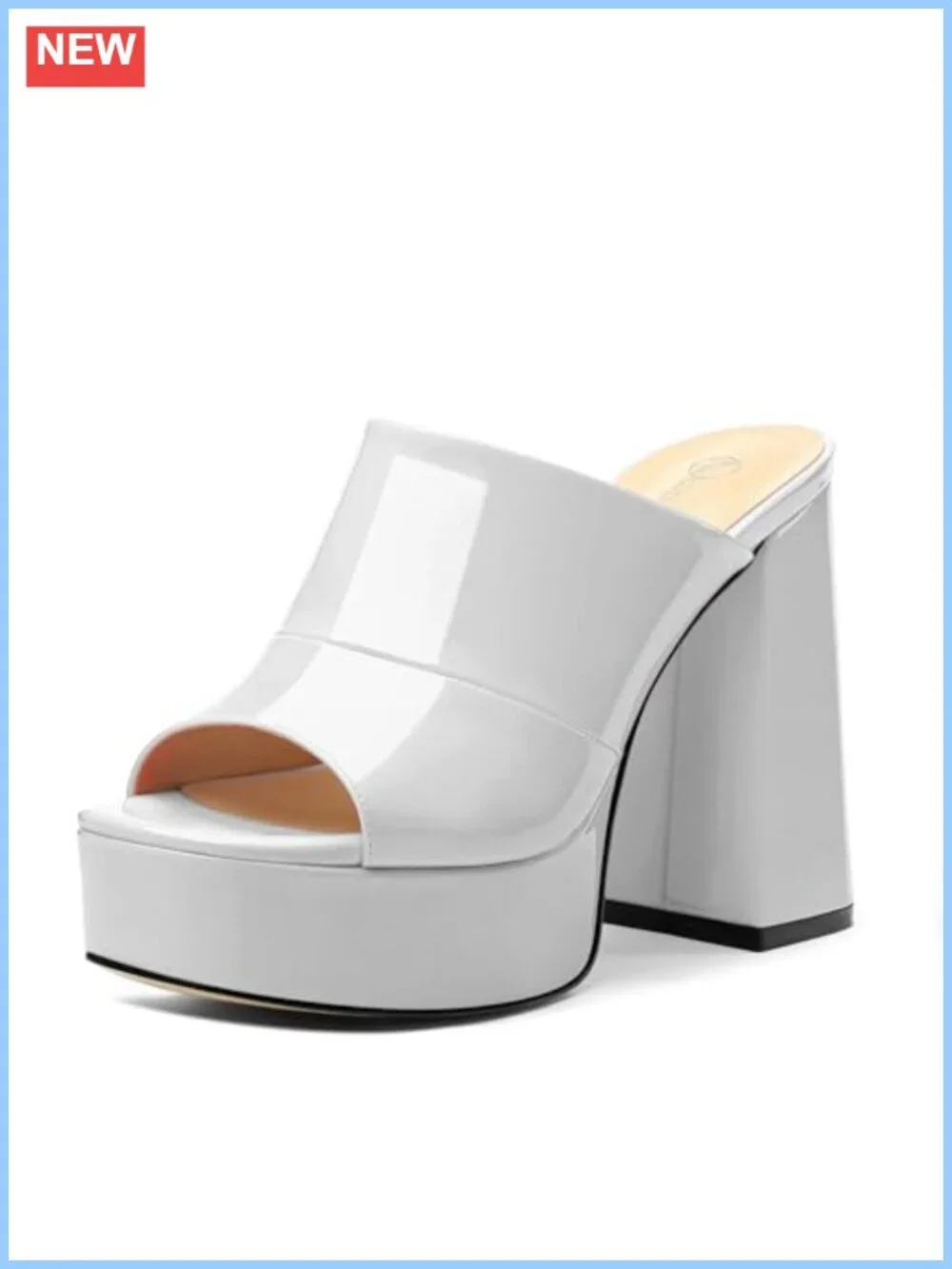 Women Square Open Toe Platform Chunky Heel Slide Sandals Slip On 4.7